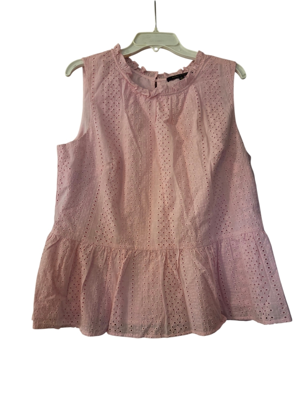 Kathy Ireland Pink Eyelet Peplum Cotton Top Cottagecore Coquette Size XL